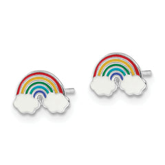 Sterling Silver Rhodium-plated Polished & Multi-color Enameled Rainbow Children's Post Earrings