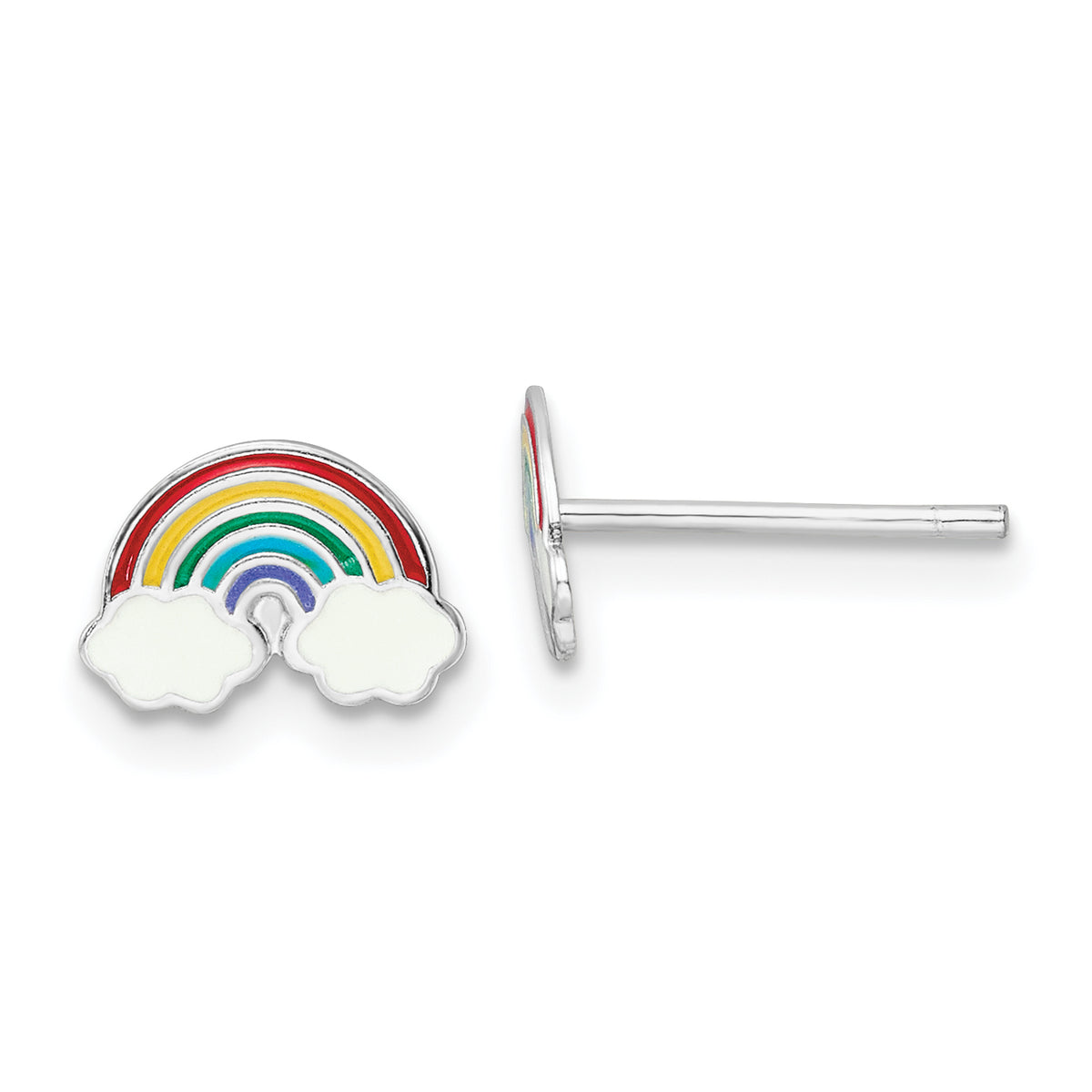 Sterling Silver Rhodium-plated Polished & Multi-color Enameled Rainbow Children's Post Earrings