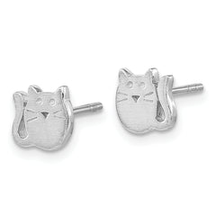 Sterling Silver Rhodium-plated Satin Cat Children's Post Earrings