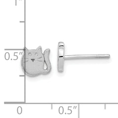 Sterling Silver Rhodium-plated Satin Cat Children's Post Earrings