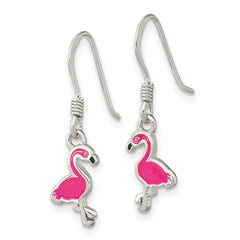 Sterling Silver Rhod-pltd Pink Enamel Flamingo Children's Dangle Earrings