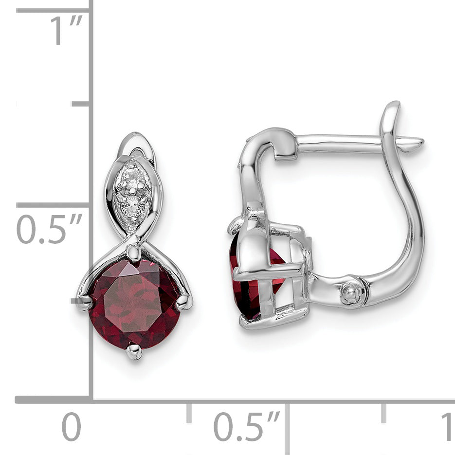 SS RH-plated 2.08t.w. Garnet/White Topaz Hinged Earrings