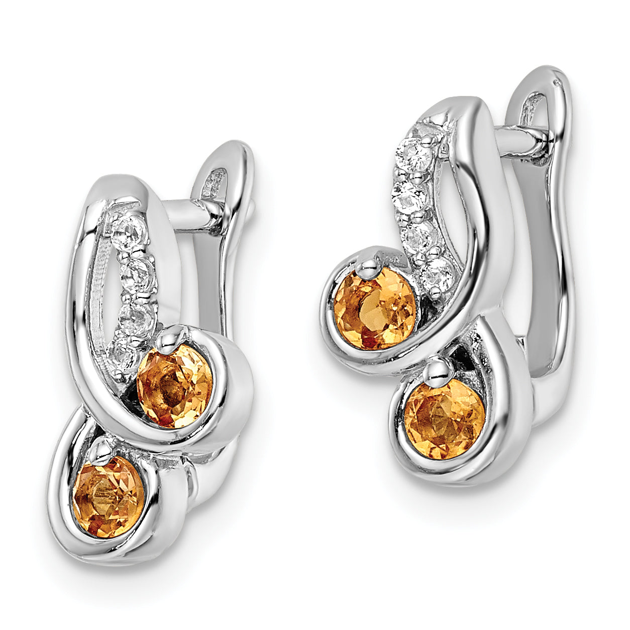 SS Rhod-plate .52t.w. Citrine/White Topaz Swirl Hinged Earring