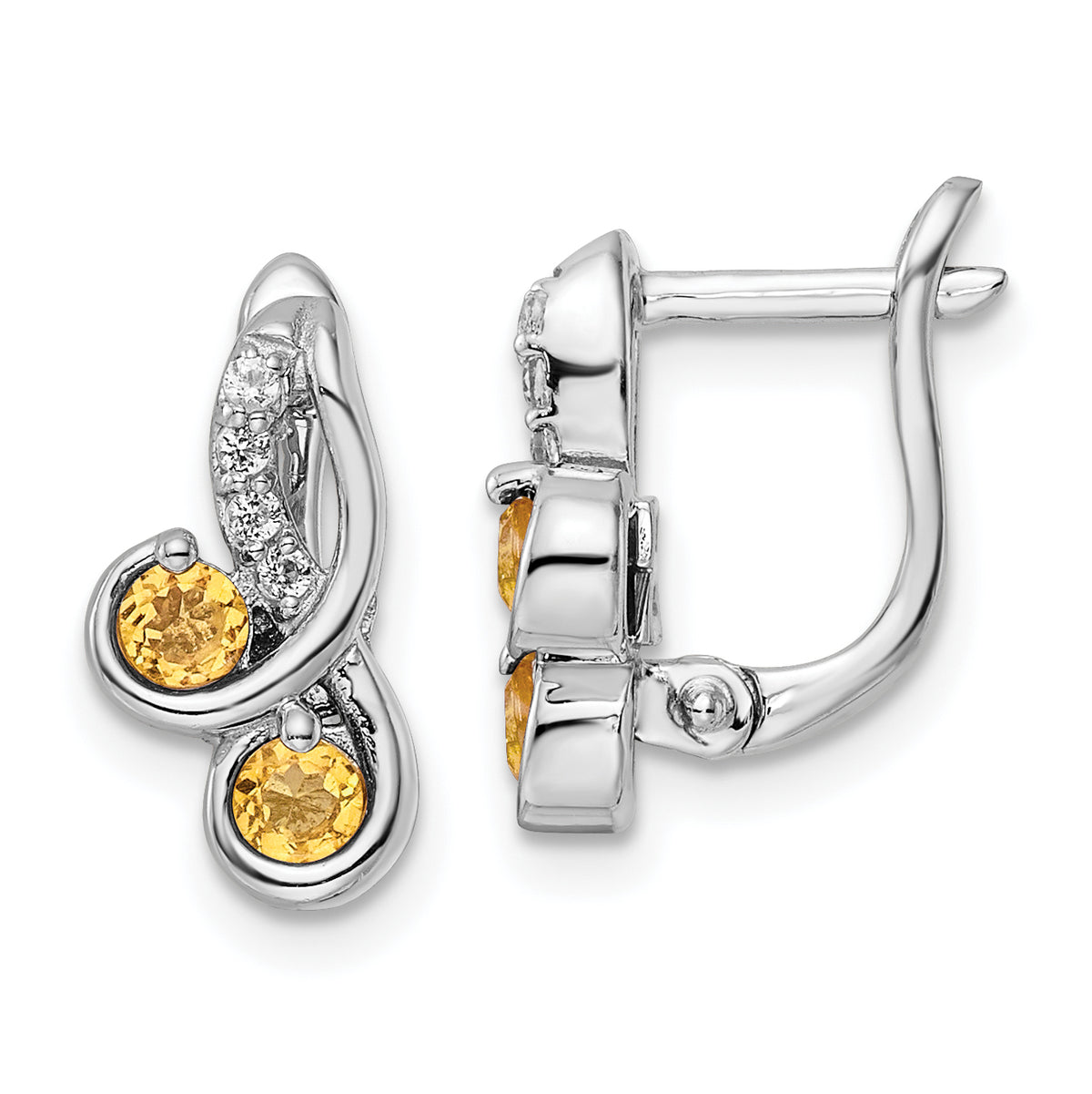 SS Rhod-plate .52t.w. Citrine/White Topaz Swirl Hinged Earring