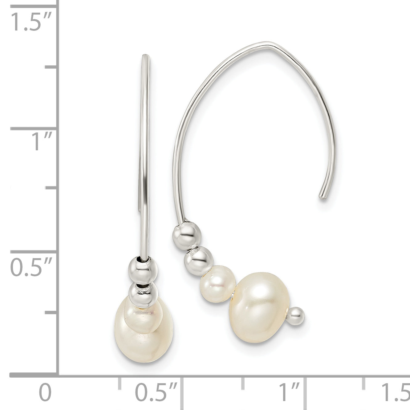 Sterling Silver Rhodium-plated Polished Glass Pearl Dangle Earrings