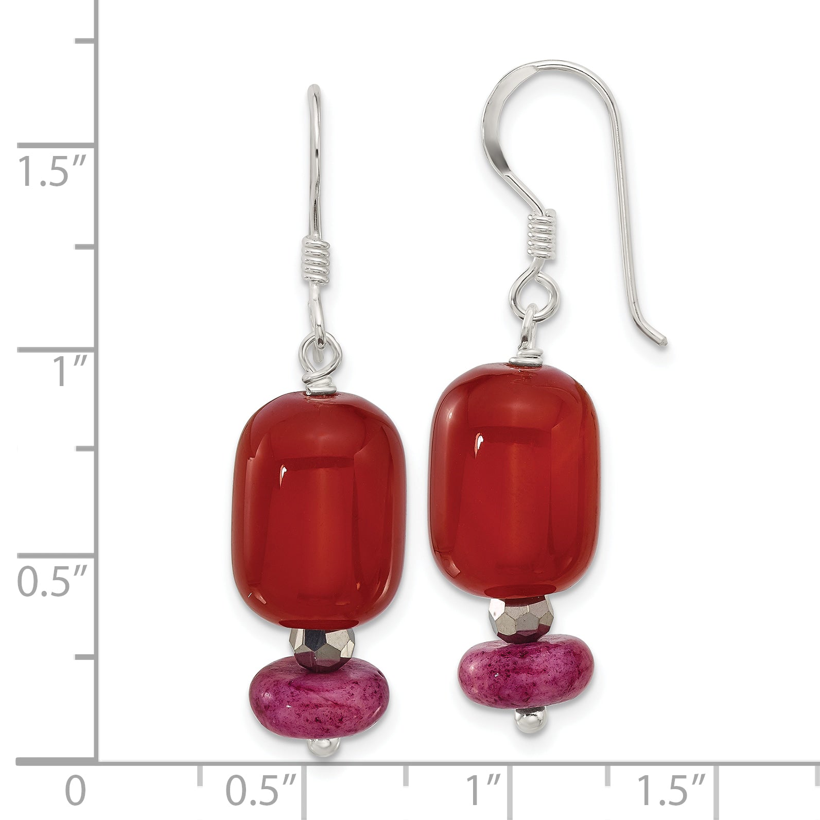 Sterling Silver Carnelian, Recon Serpentine, Crystal Earrings