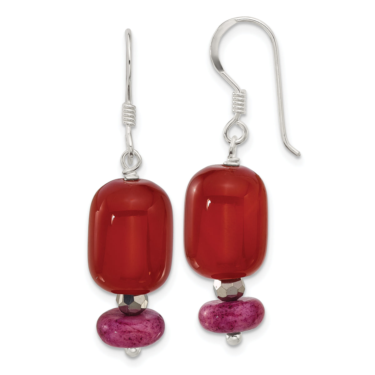 Sterling Silver Carnelian, Recon Serpentine, Crystal Earrings