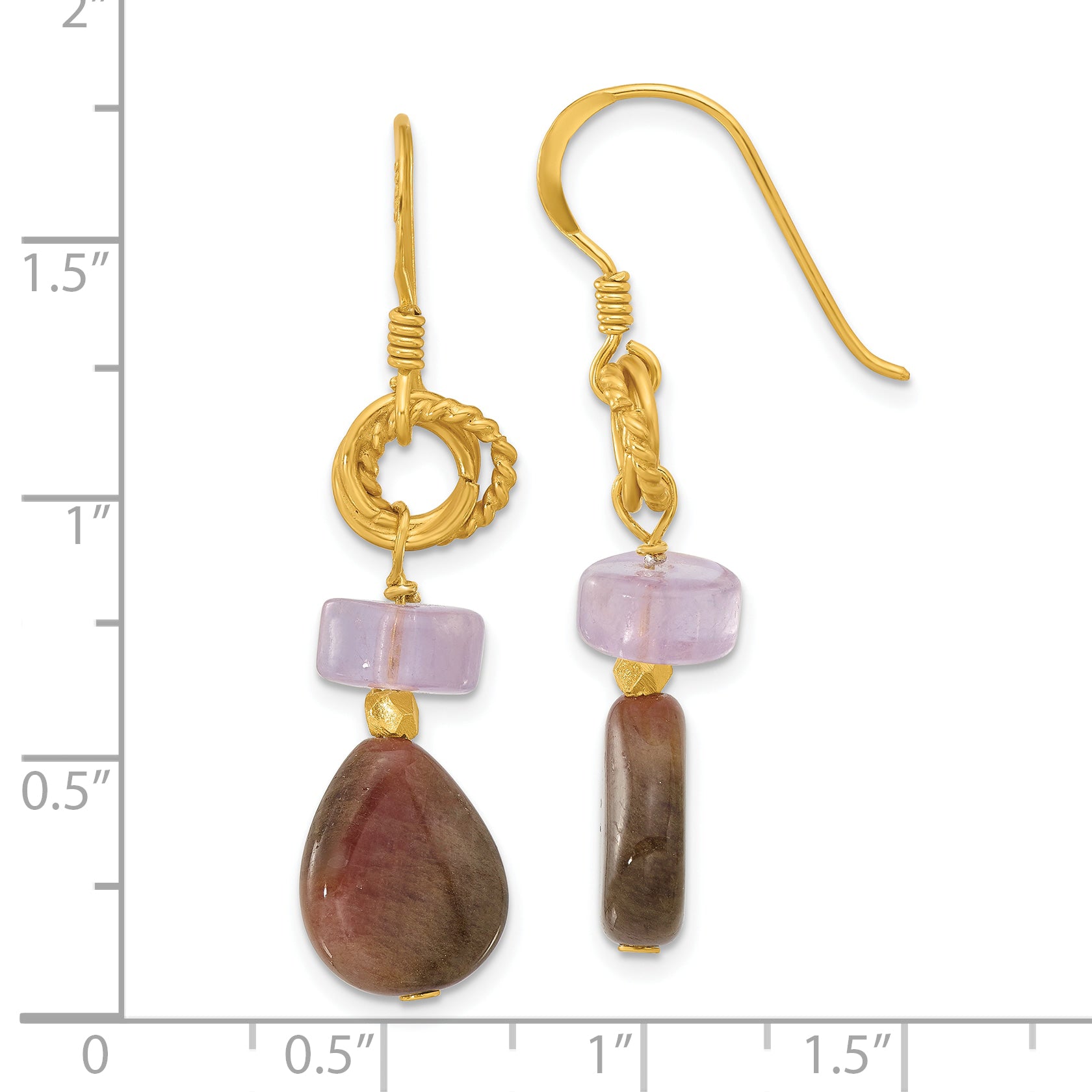 Sterling Silver Gold-plated Amethyst and Tourmaline Dangle Earrings