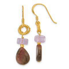 Sterling Silver Gold-plated Amethyst and Tourmaline Dangle Earrings