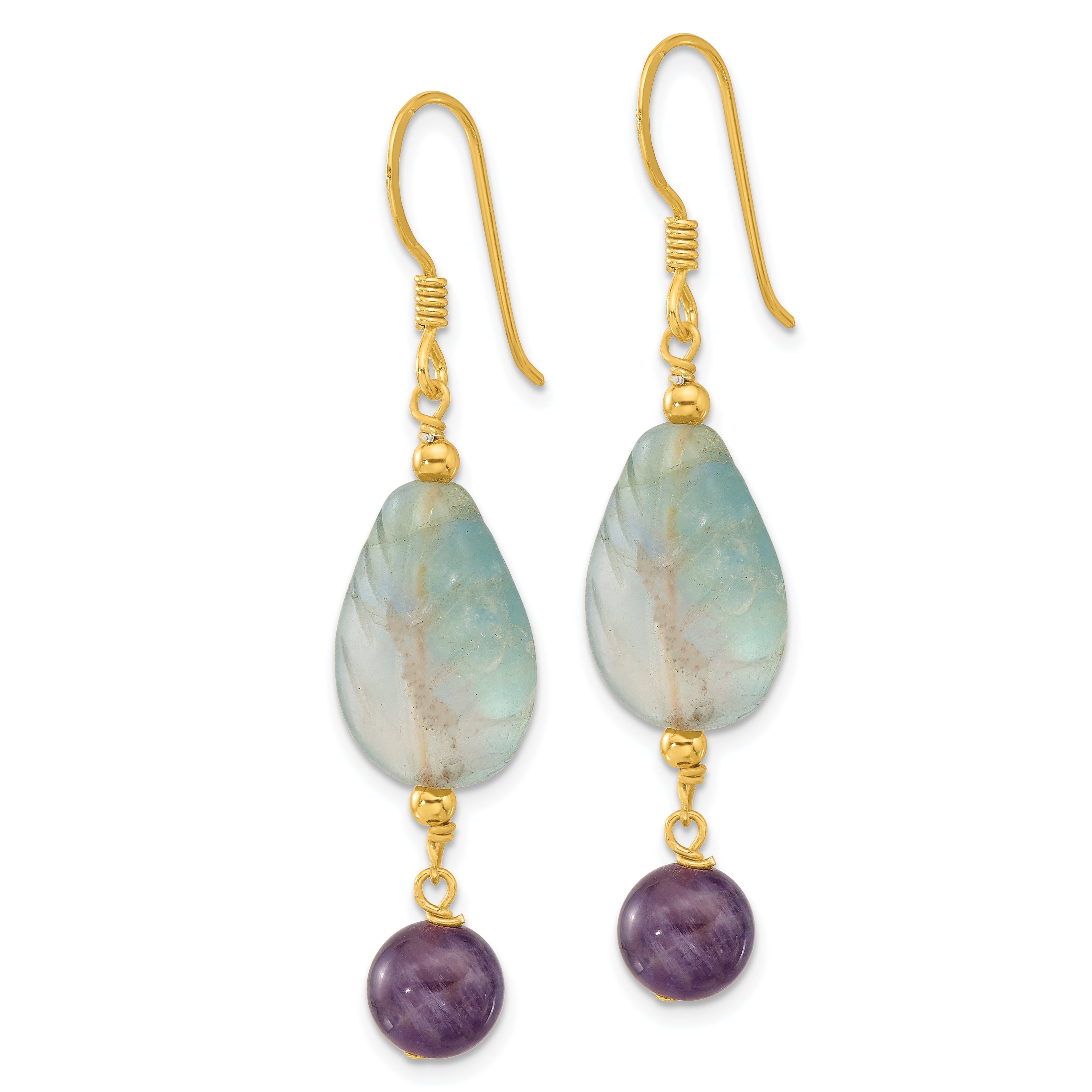 Sterling Silver Gold-plated Amethyst and Fluorite Leaf Earrings