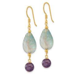 Sterling Silver Gold-plated Amethyst and Fluorite Leaf Earrings