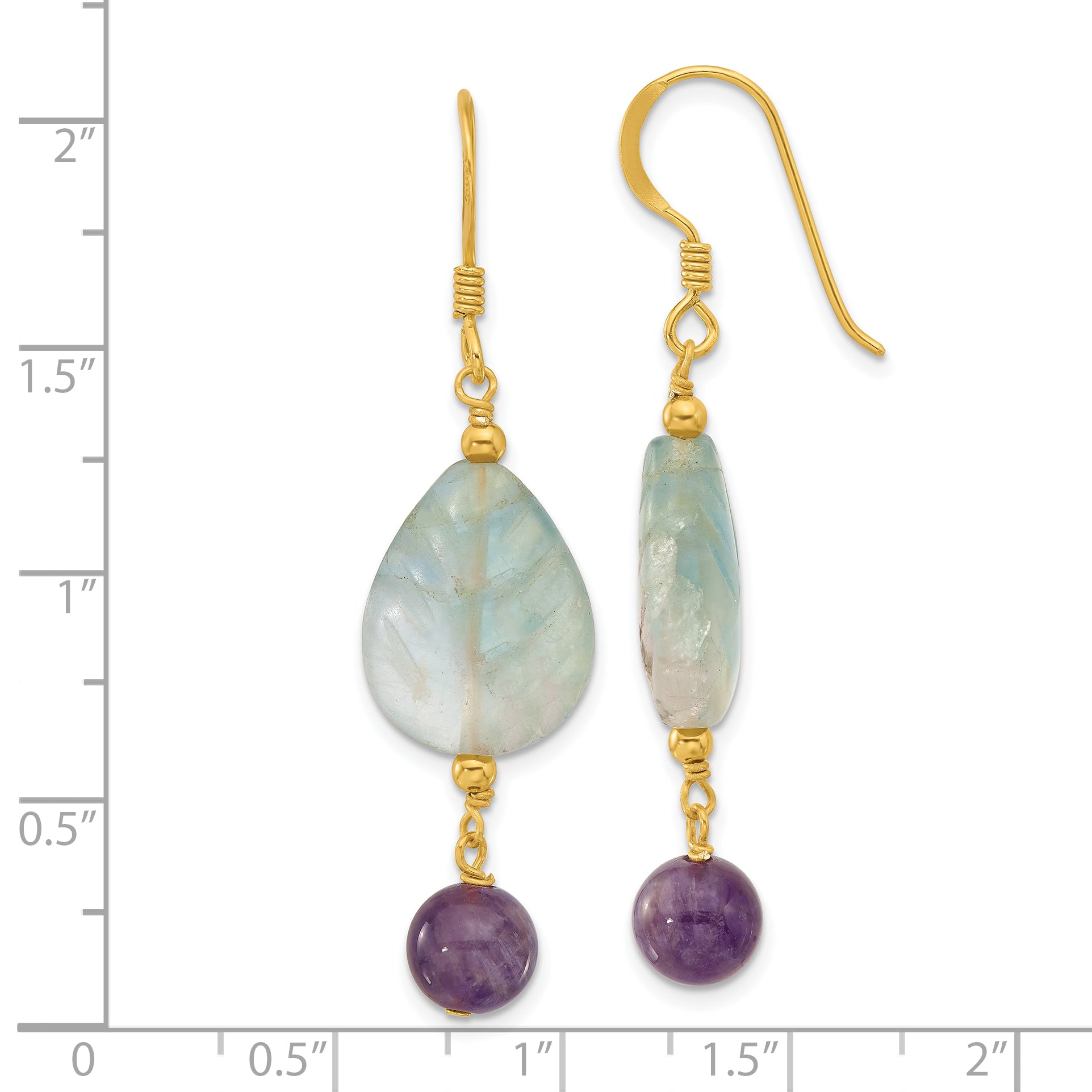 Sterling Silver Gold-plated Amethyst and Fluorite Leaf Earrings