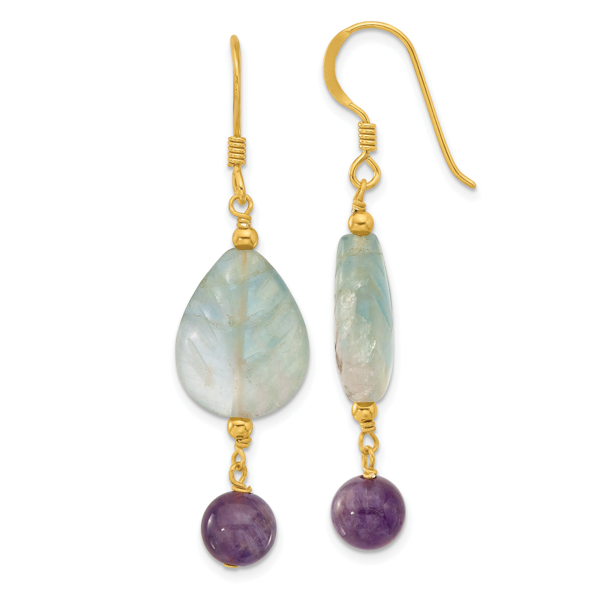 Sterling Silver Gold-plated Amethyst and Fluorite Leaf Earrings