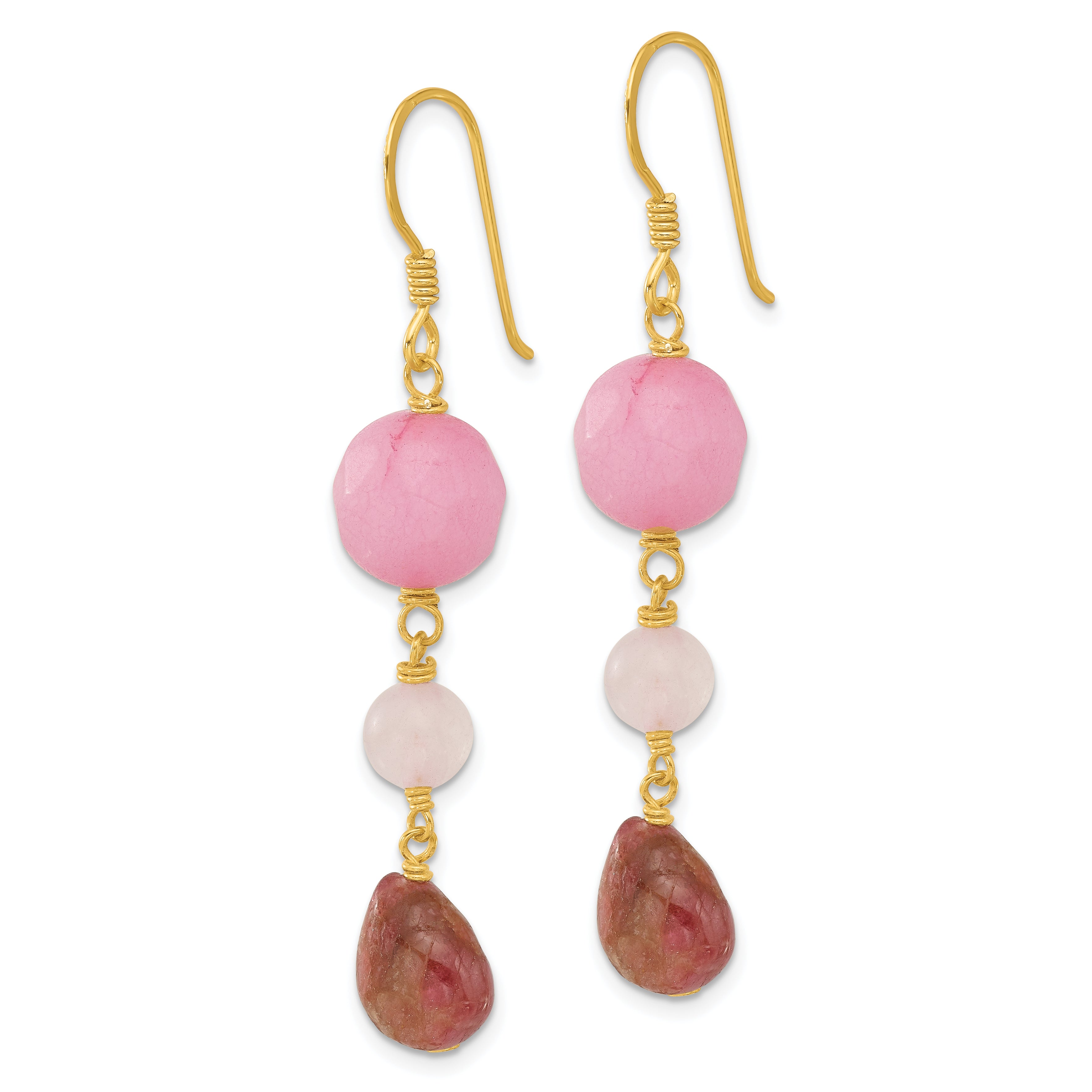 Sterling Silver Gold-plated Jade/Rose Quartz/Tourmaline Earrings