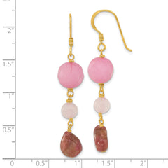 Sterling Silver Gold-plated Jade/Rose Quartz/Tourmaline Earrings