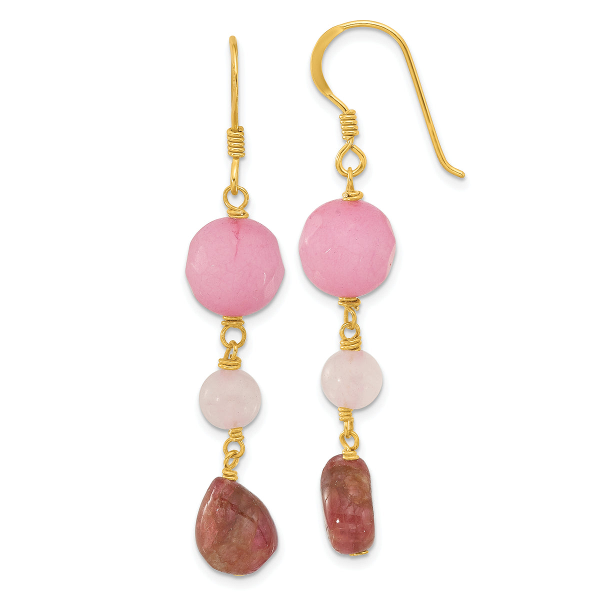 Sterling Silver Gold-plated Jade/Rose Quartz/Tourmaline Earrings