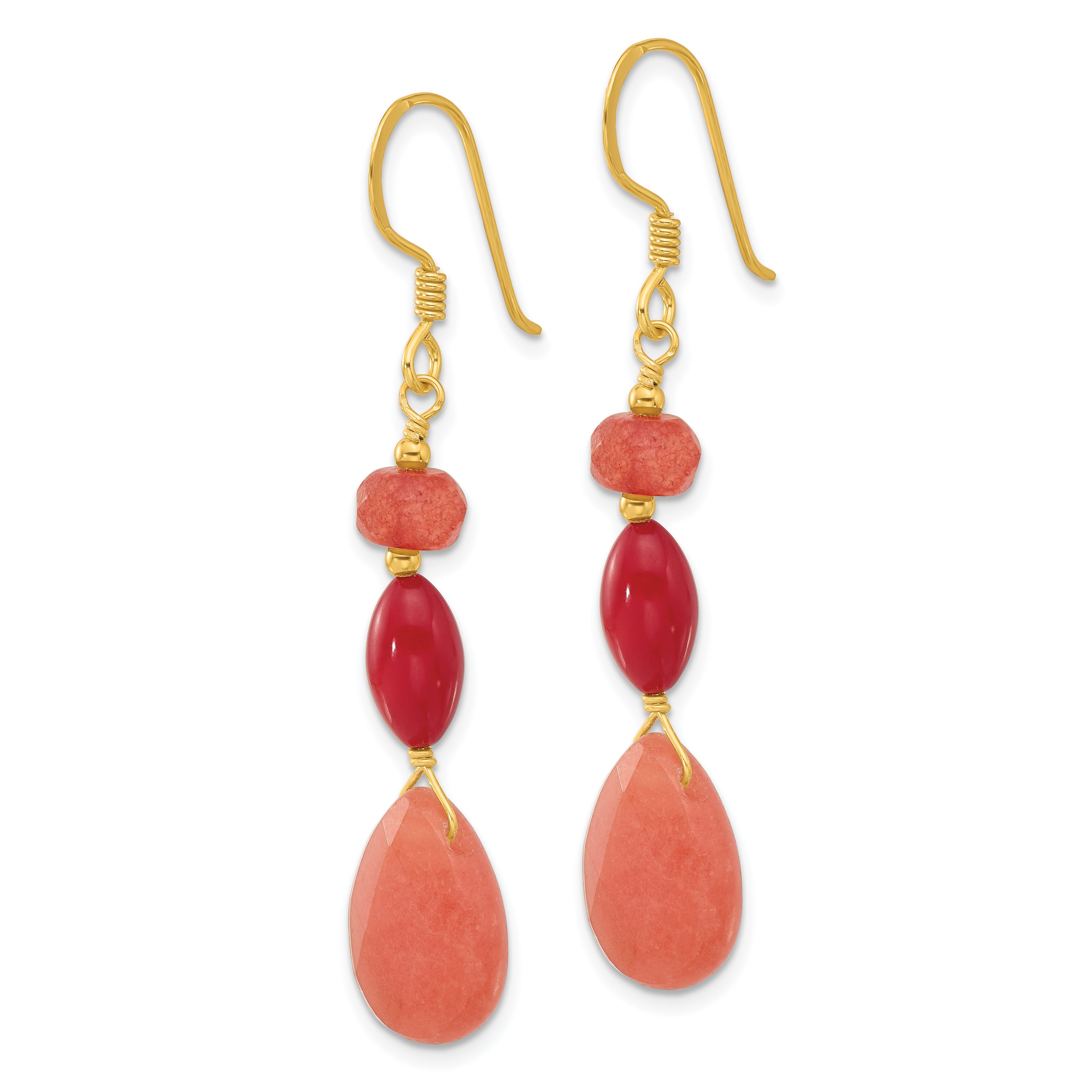 Sterling Silver Gold-plated Coral and Jade Dangle Earrings