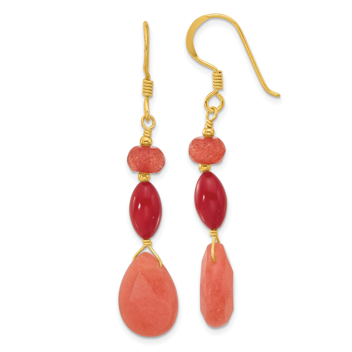 Sterling Silver Gold-plated Coral and Jade Dangle Earrings