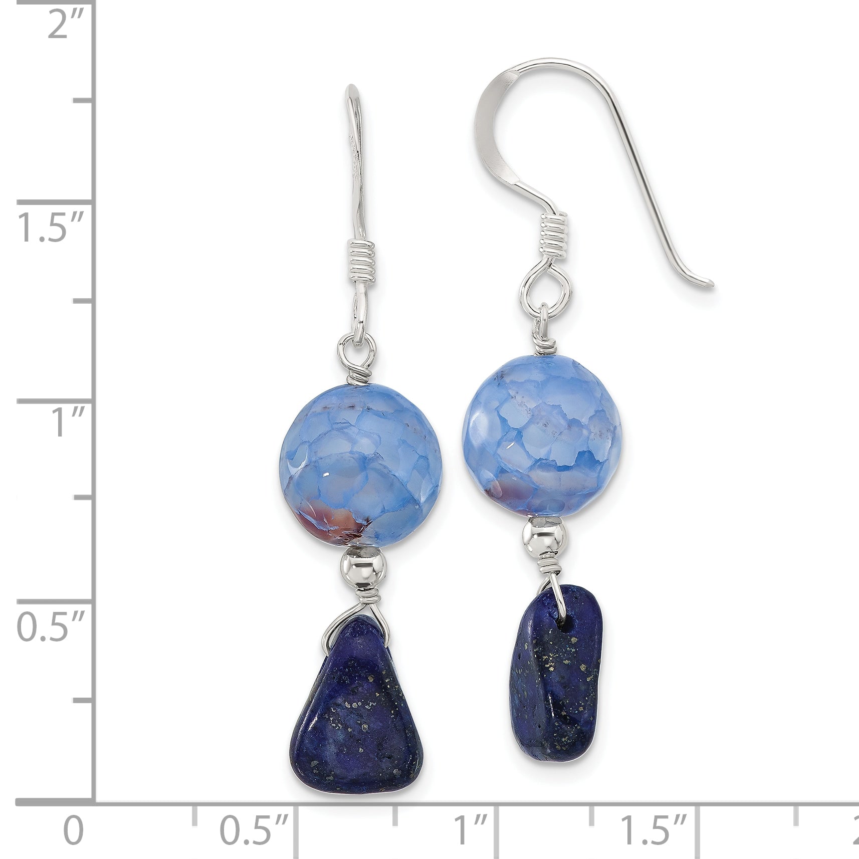 Sterling Silver Blue Agate w/Shell and Lapis Shepherd Hook Earrings