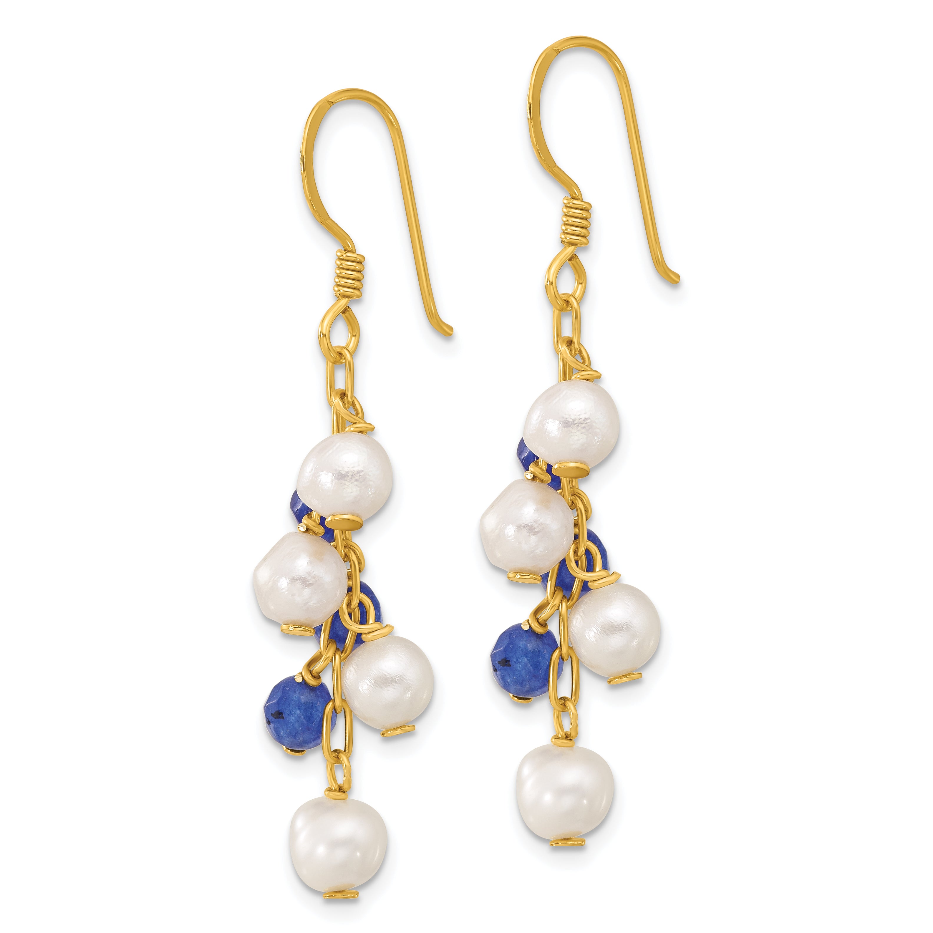 Sterling Silver Gold-plated FWC Pearl and Blue Quartz Dangle Earrings