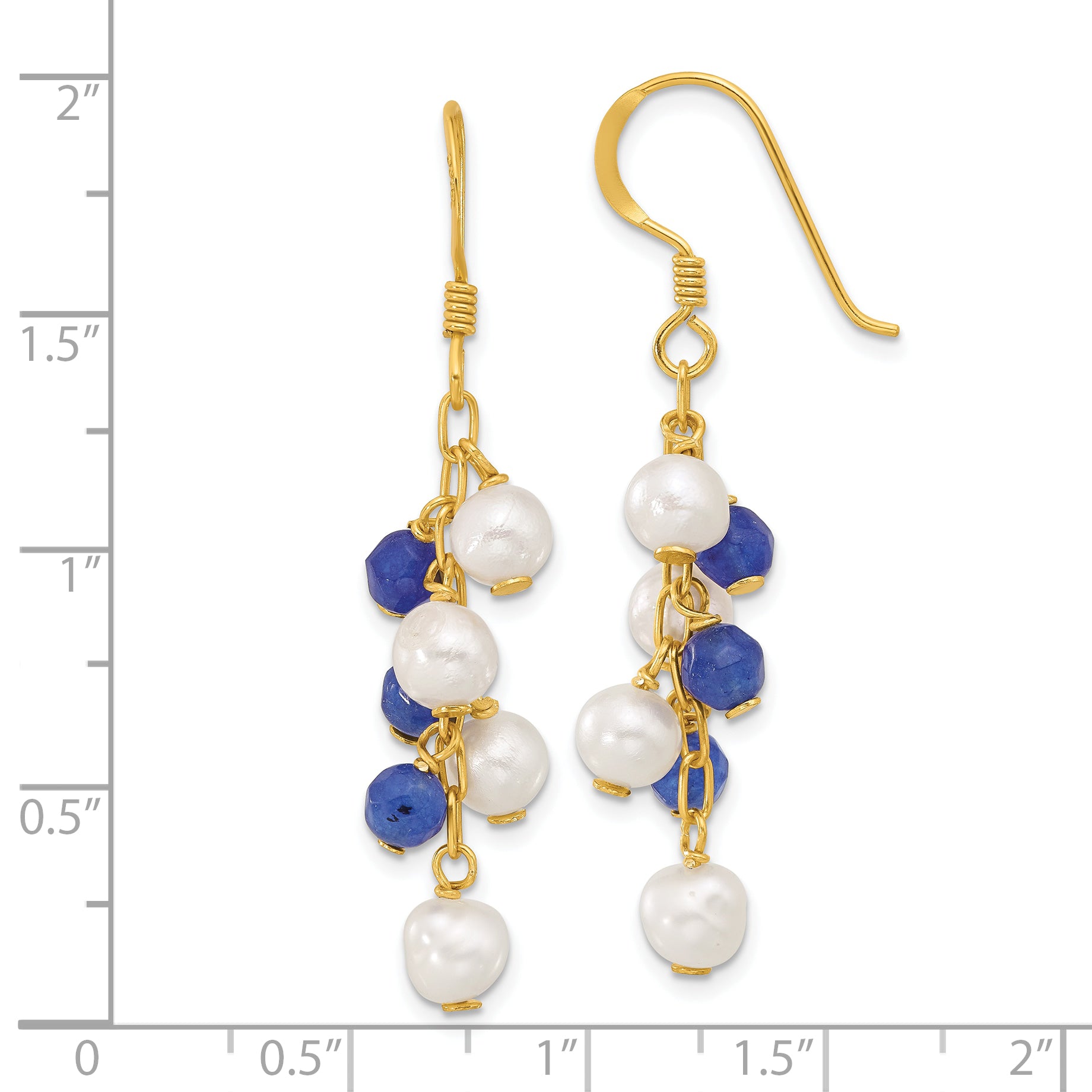 Sterling Silver Gold-plated FWC Pearl and Blue Quartz Dangle Earrings