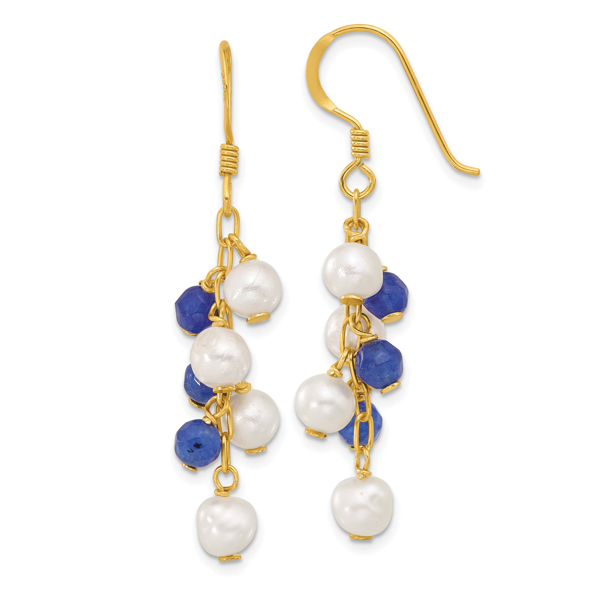 Sterling Silver Gold-plated FWC Pearl and Blue Quartz Dangle Earrings