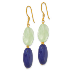 Sterling Silver Gold-plated Prehnite and Blue Quartz Dangle Earrings