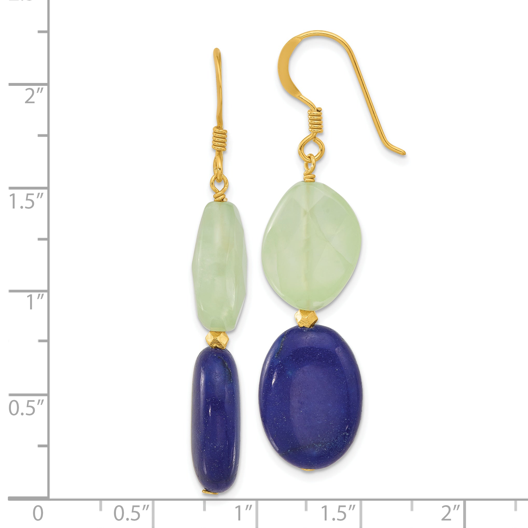 Sterling Silver Gold-plated Prehnite and Blue Quartz Dangle Earrings