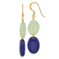 Sterling Silver Gold-plated Prehnite and Blue Quartz Dangle Earrings