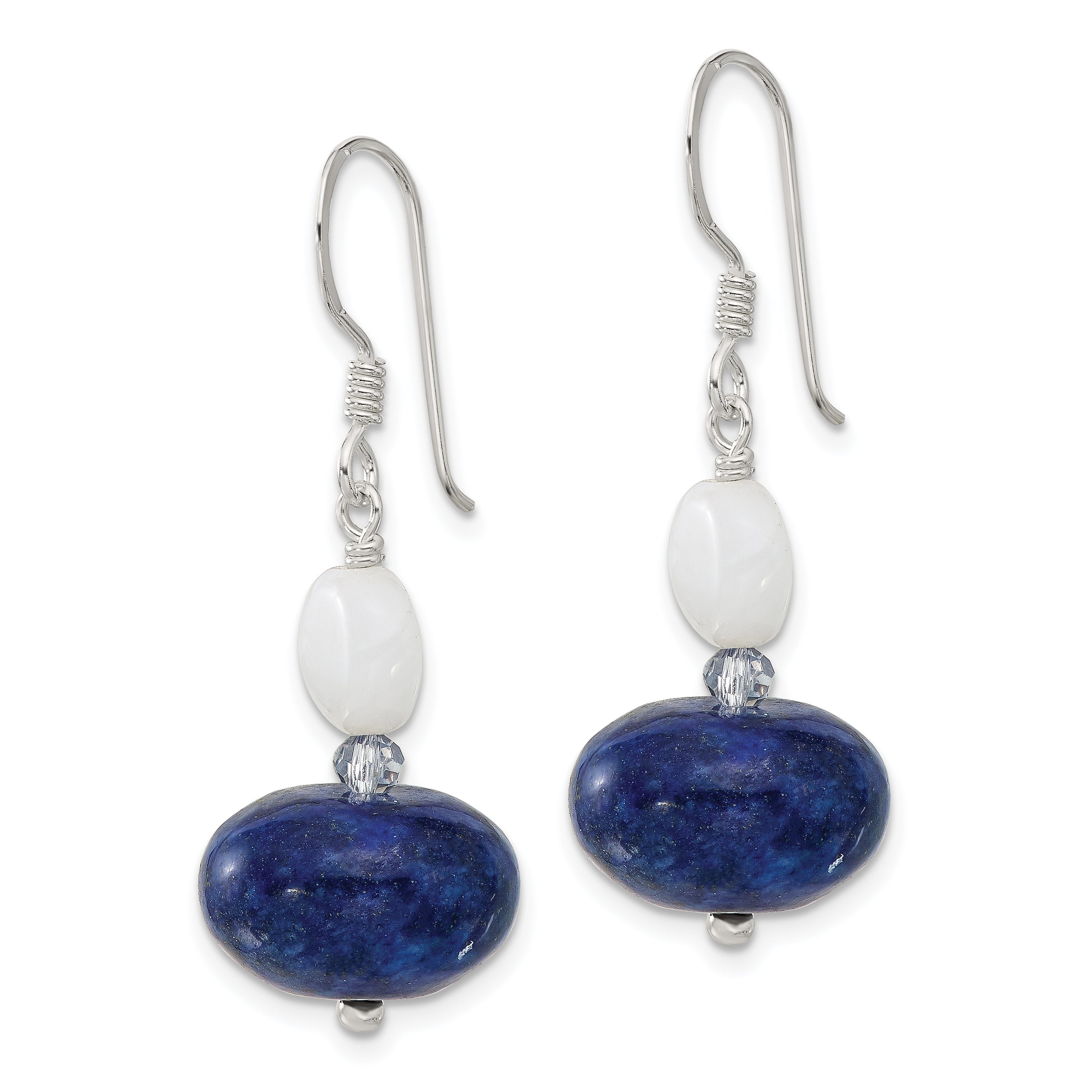 Sterling Silver Jade, Lapis and Crystal Shepherd Hook Earrings