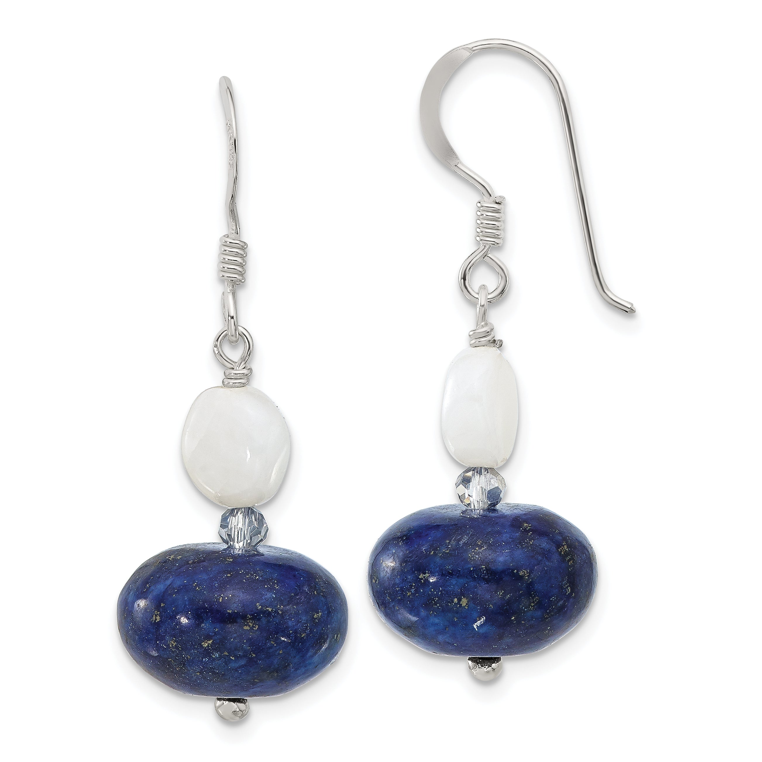 Sterling Silver Jade, Lapis and Crystal Shepherd Hook Earrings