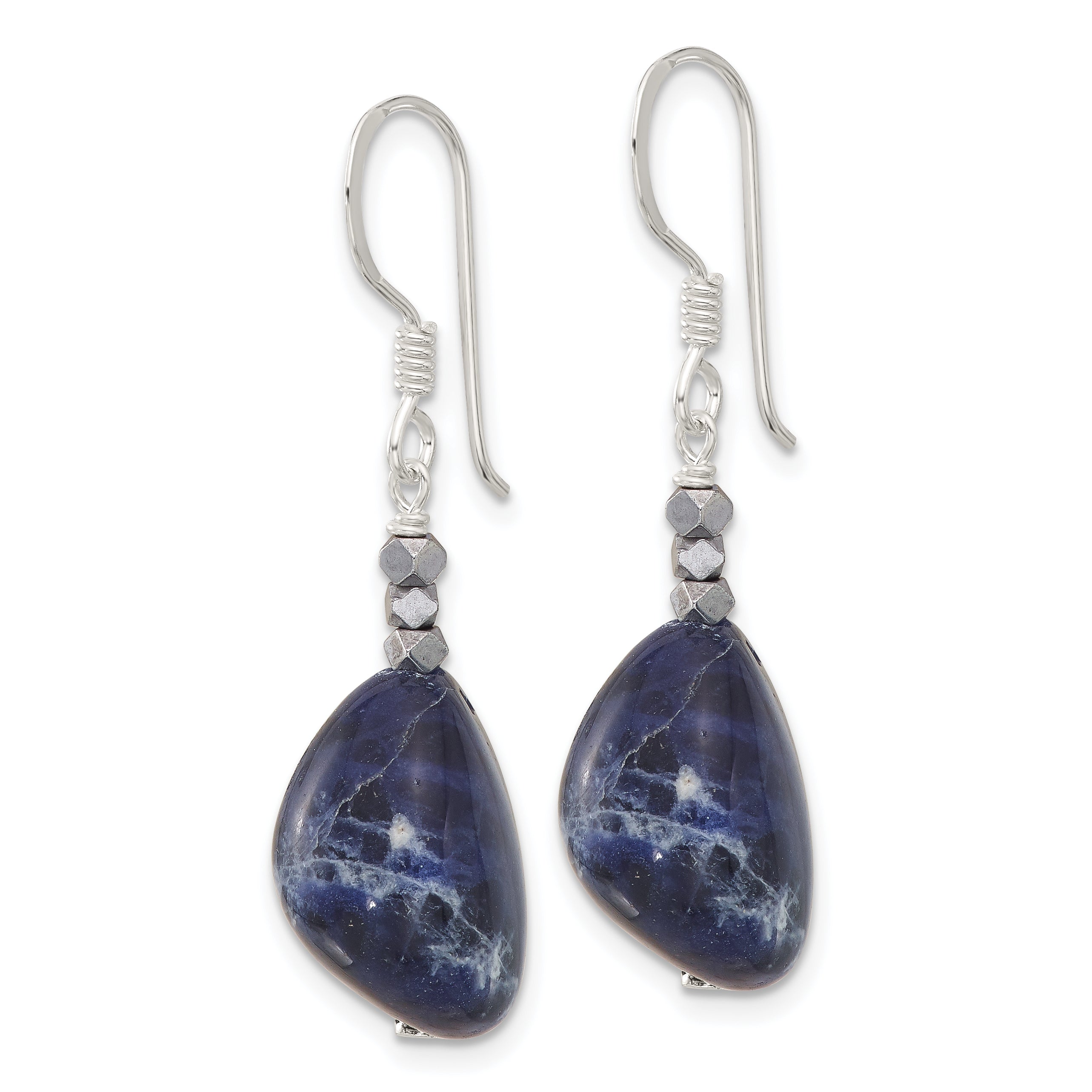 Sterling Silver Hematite and Sodalite Dangle Earrings