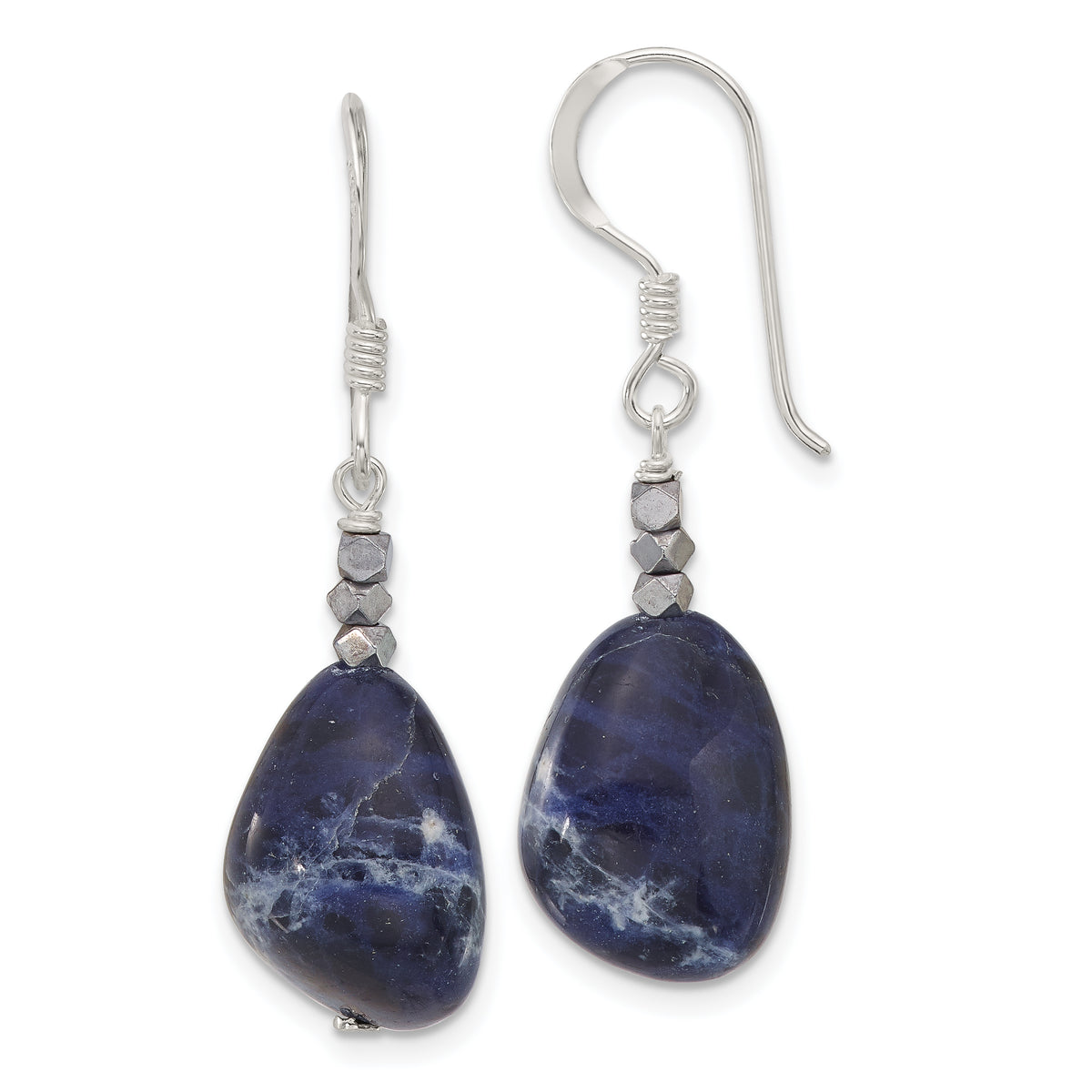 Sterling Silver Hematite and Sodalite Dangle Earrings