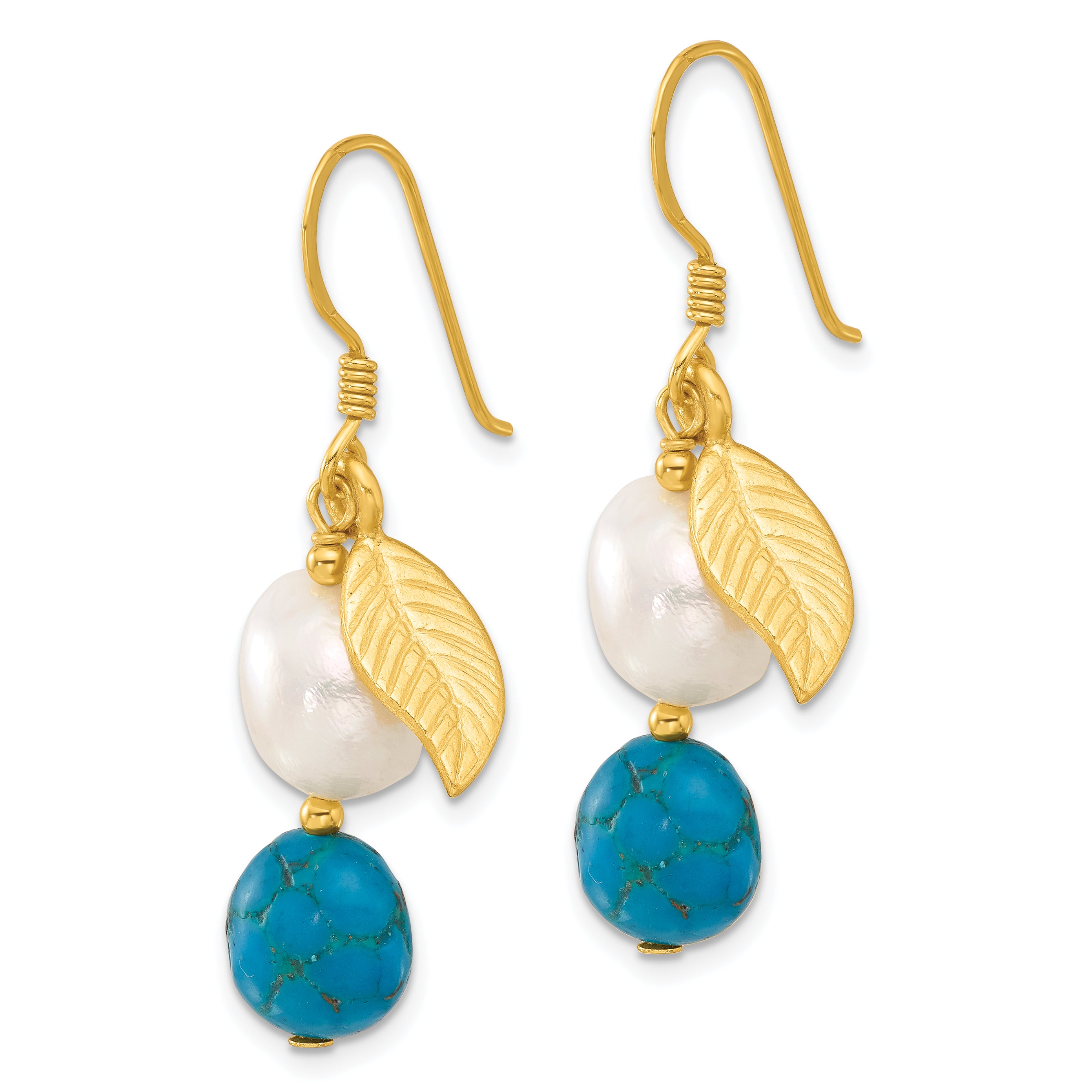 Sterling Silver Gold-plated FWC Pearl/Recon Blue Zircon Earrings