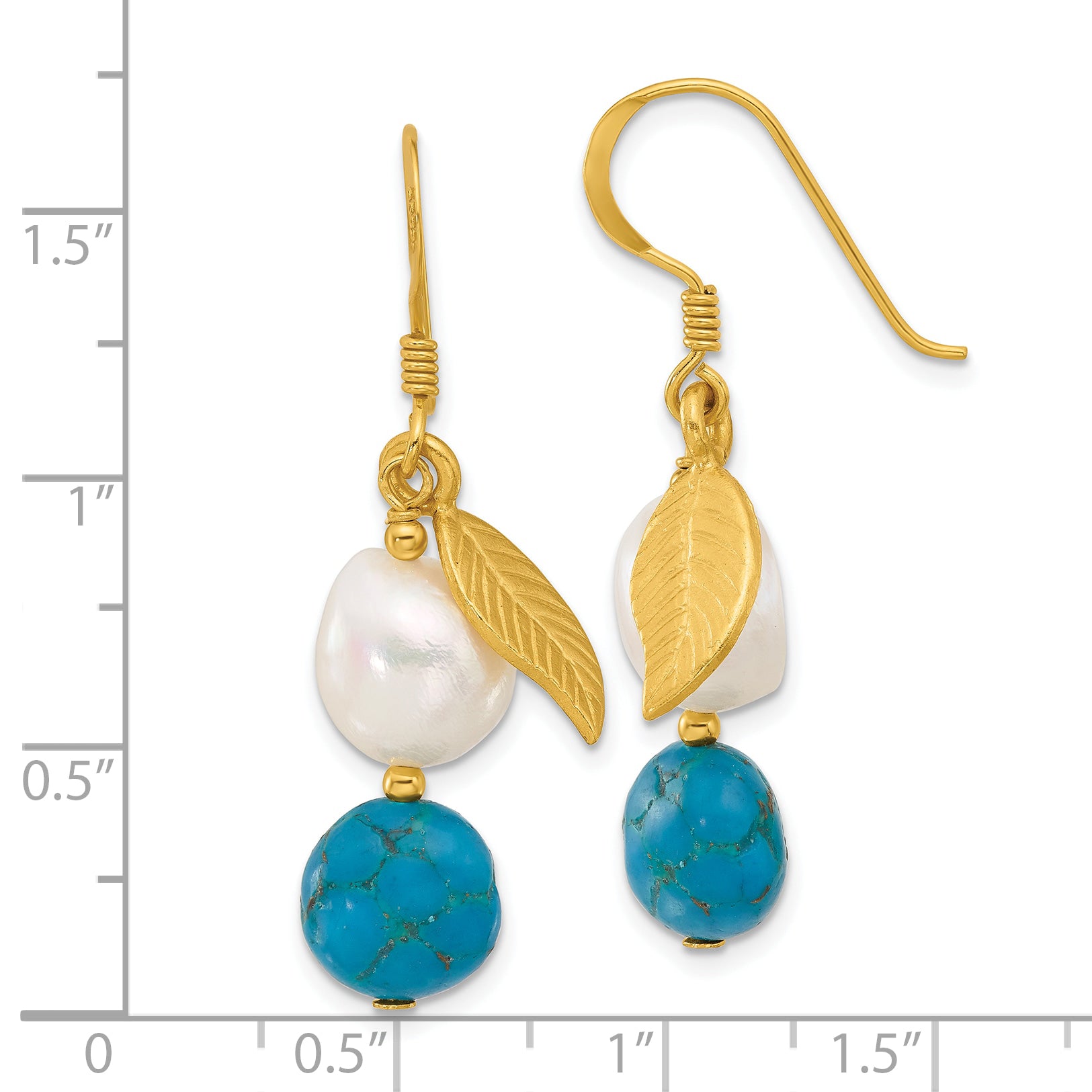 Sterling Silver Gold-plated FWC Pearl/Recon Blue Zircon Earrings