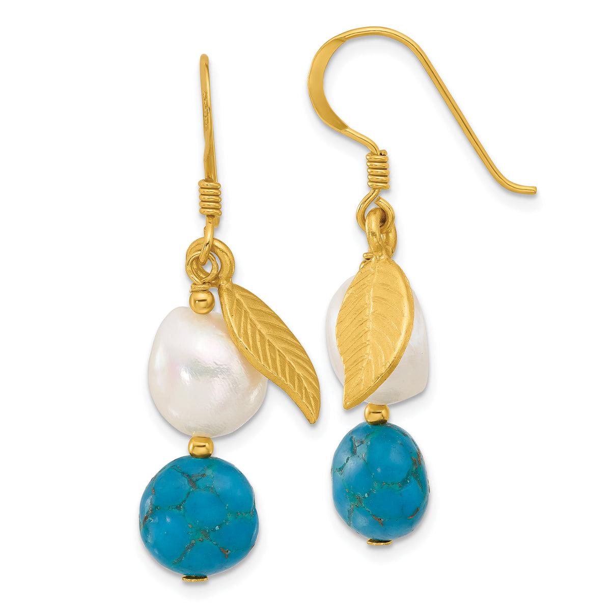 Sterling Silver Gold-plated FWC Pearl/Recon Blue Zircon Earrings