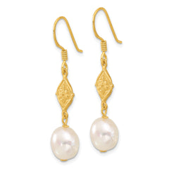 Sterling Silver Gold-plated FWC Pearl Flower Dangle Earrings