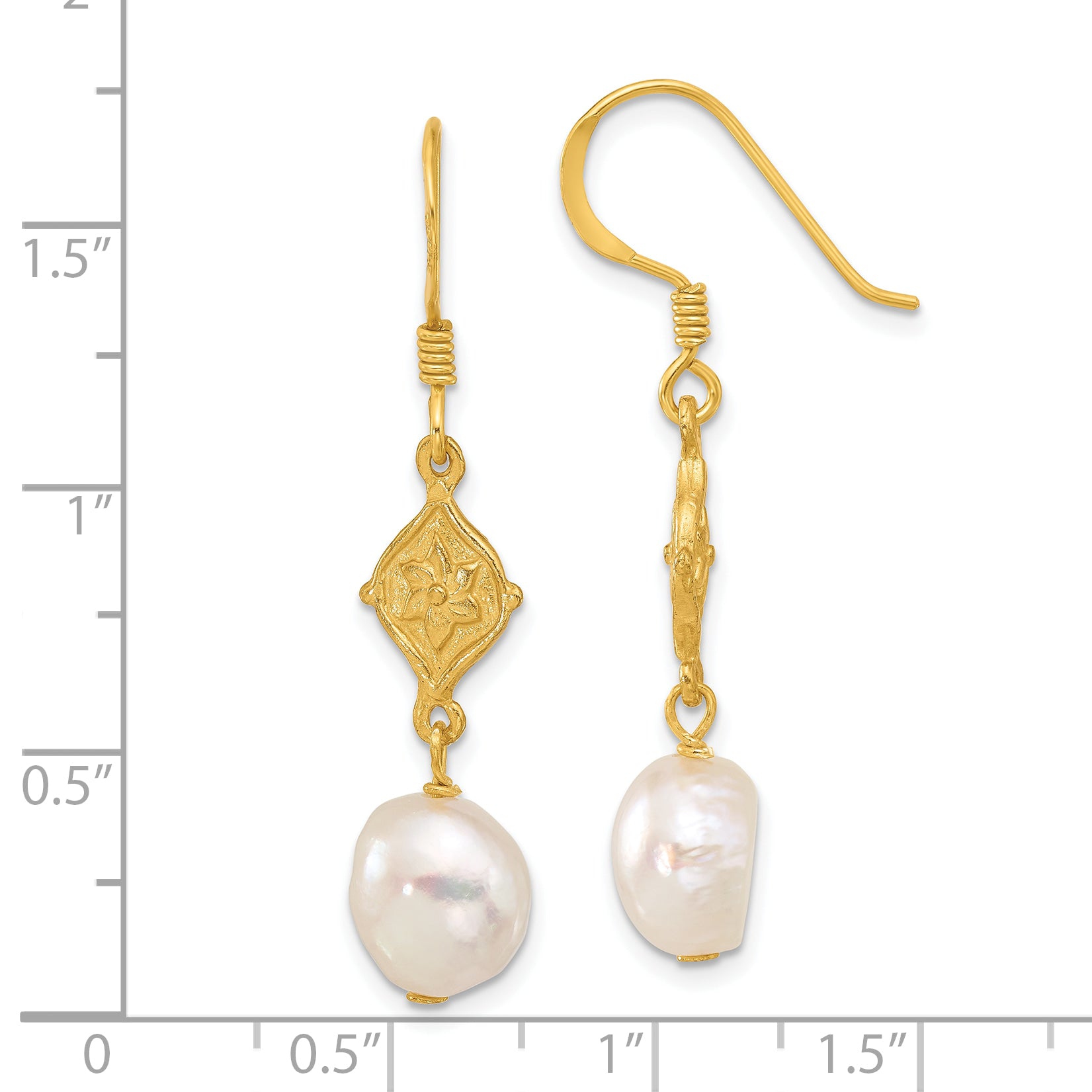 Sterling Silver Gold-plated FWC Pearl Flower Dangle Earrings