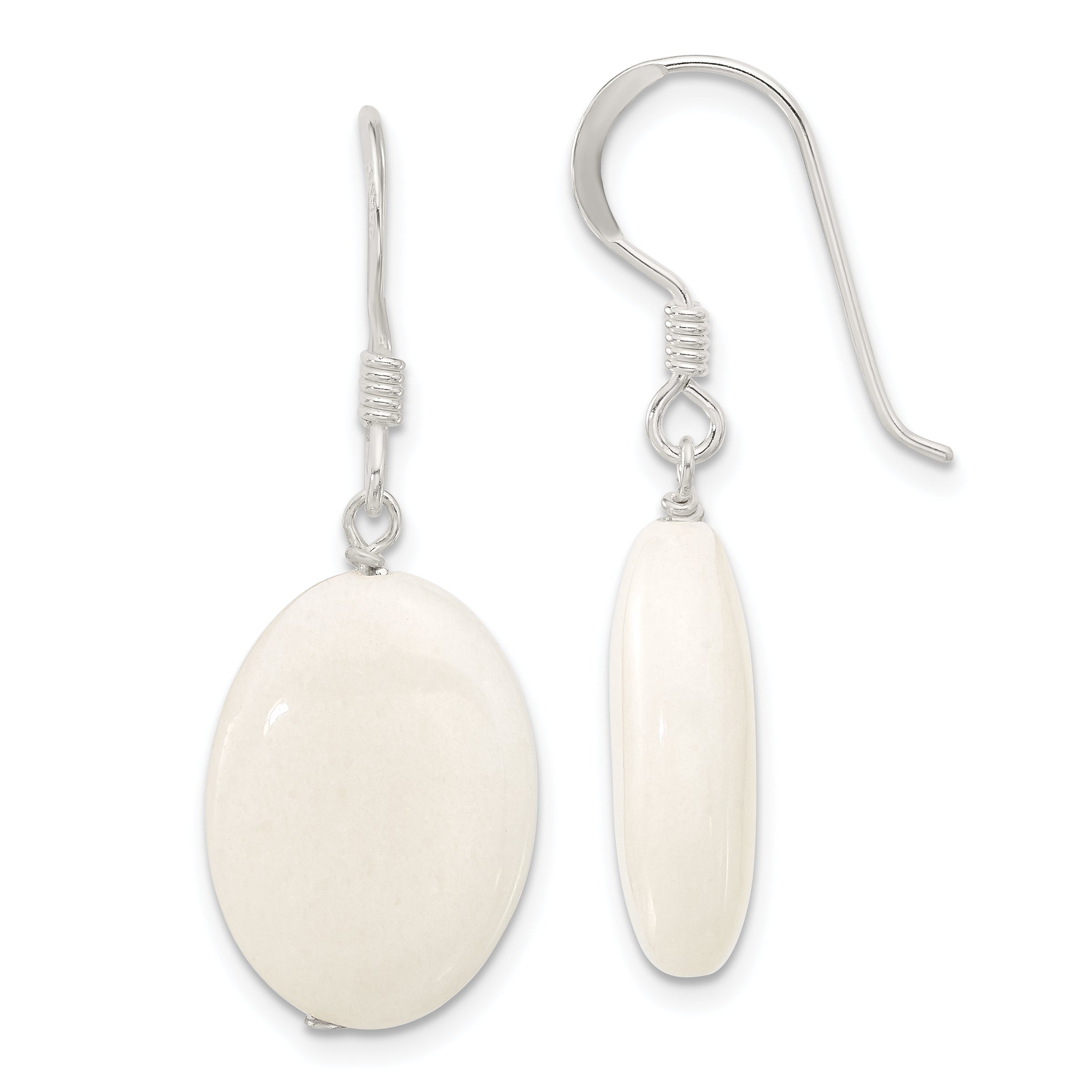 Sterling Silver White Jade Dangle Shepherd Hook Earrings