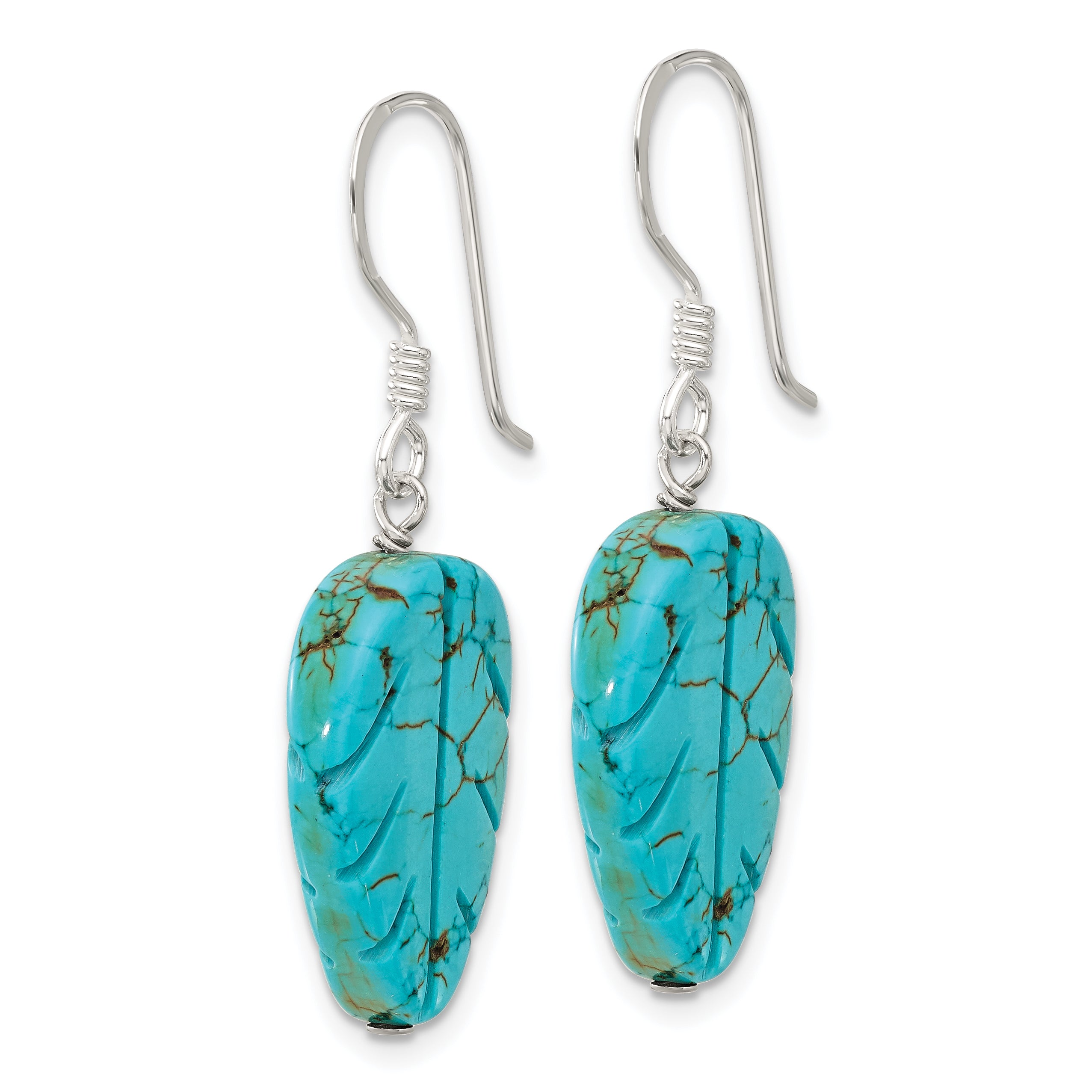 Sterling Silver Recon. Magnesite Leaf Shepherd Hook Earrings