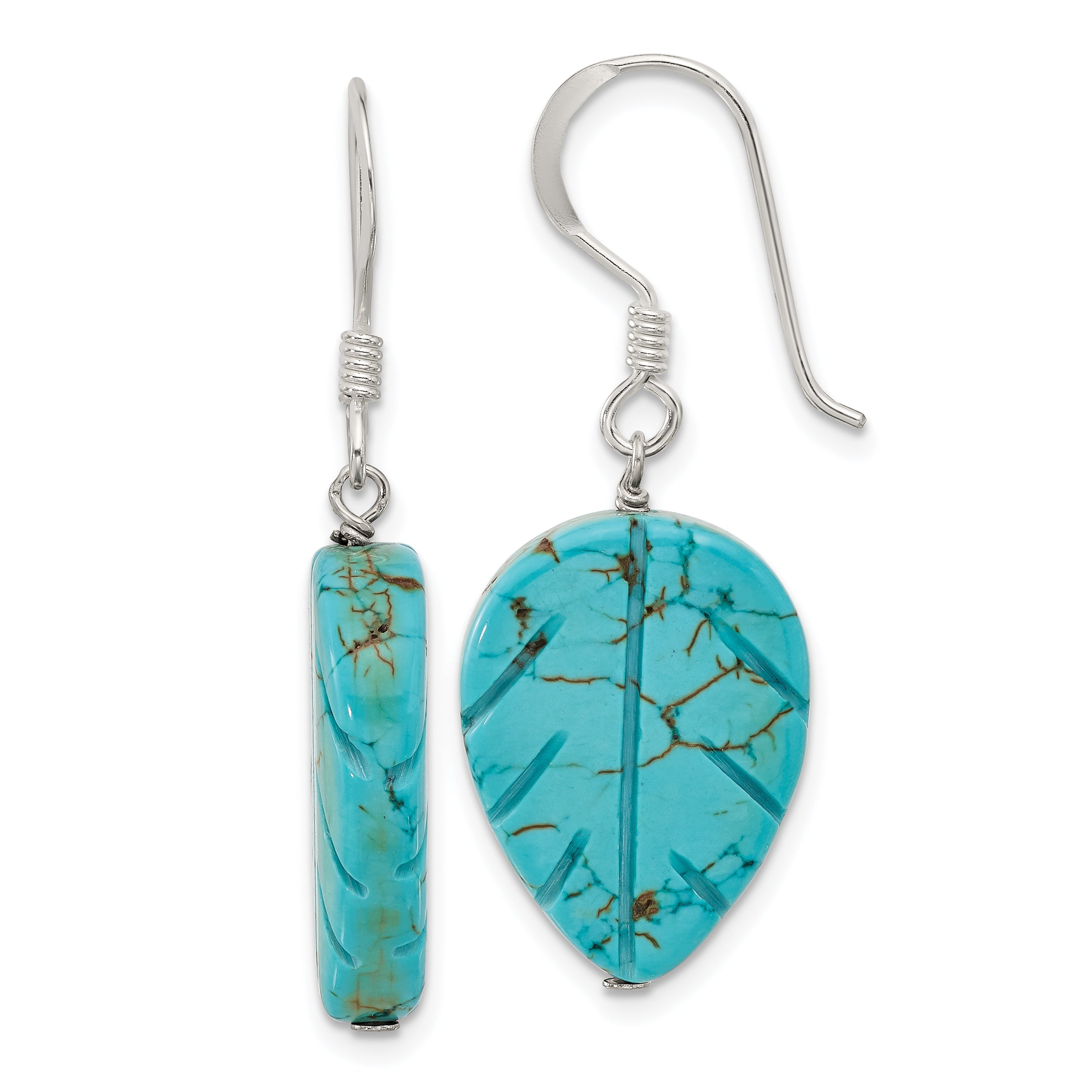 Sterling Silver Recon. Magnesite Leaf Shepherd Hook Earrings