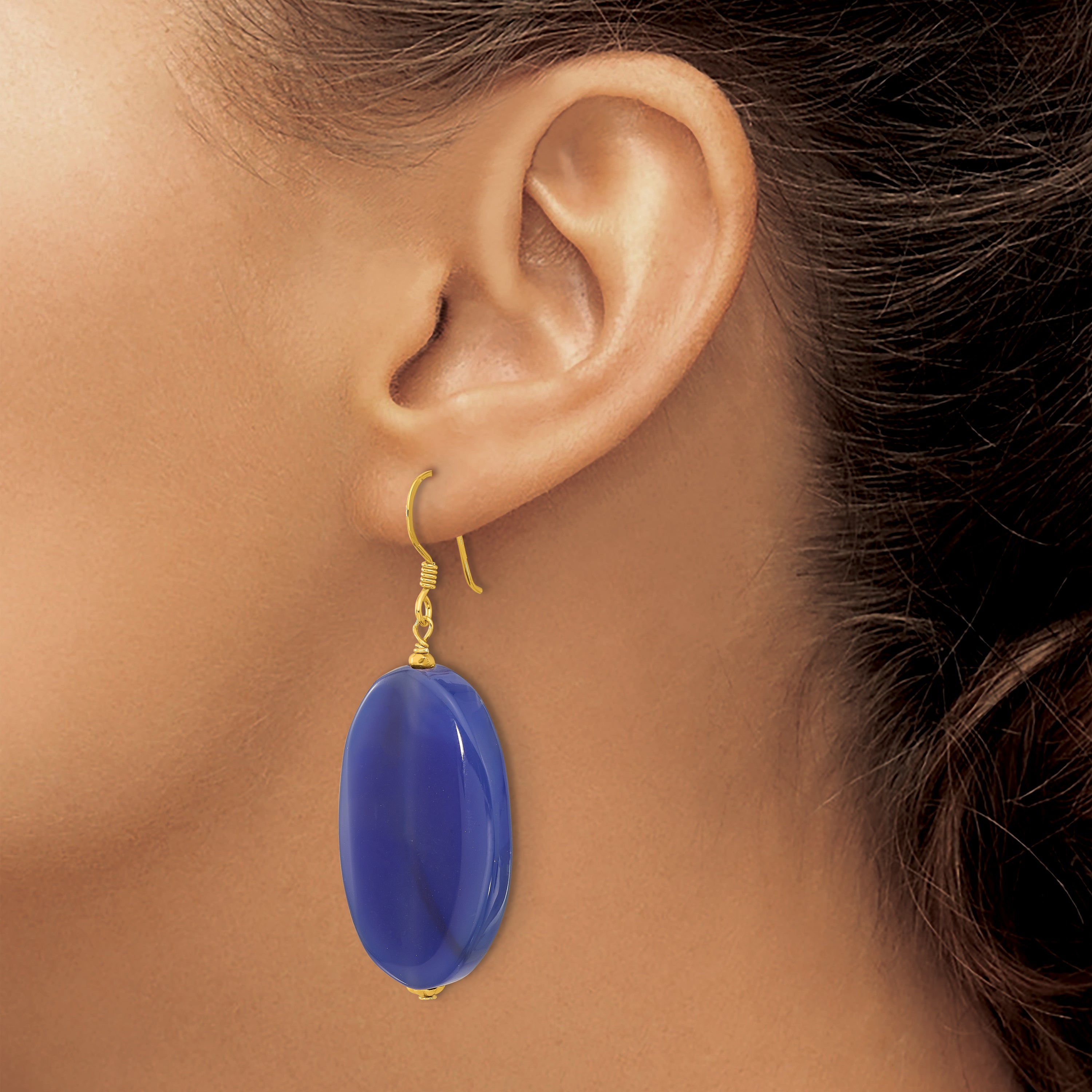 Sterling Silver Gold-plated Blue Agate Dangle Earrings