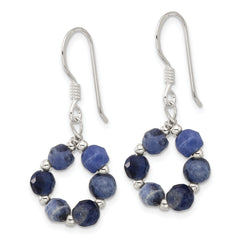 Sterling Silver Blue Sodalite Beaded Dangle Shepherd Hook Earrings