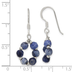 Sterling Silver Blue Sodalite Beaded Dangle Shepherd Hook Earrings