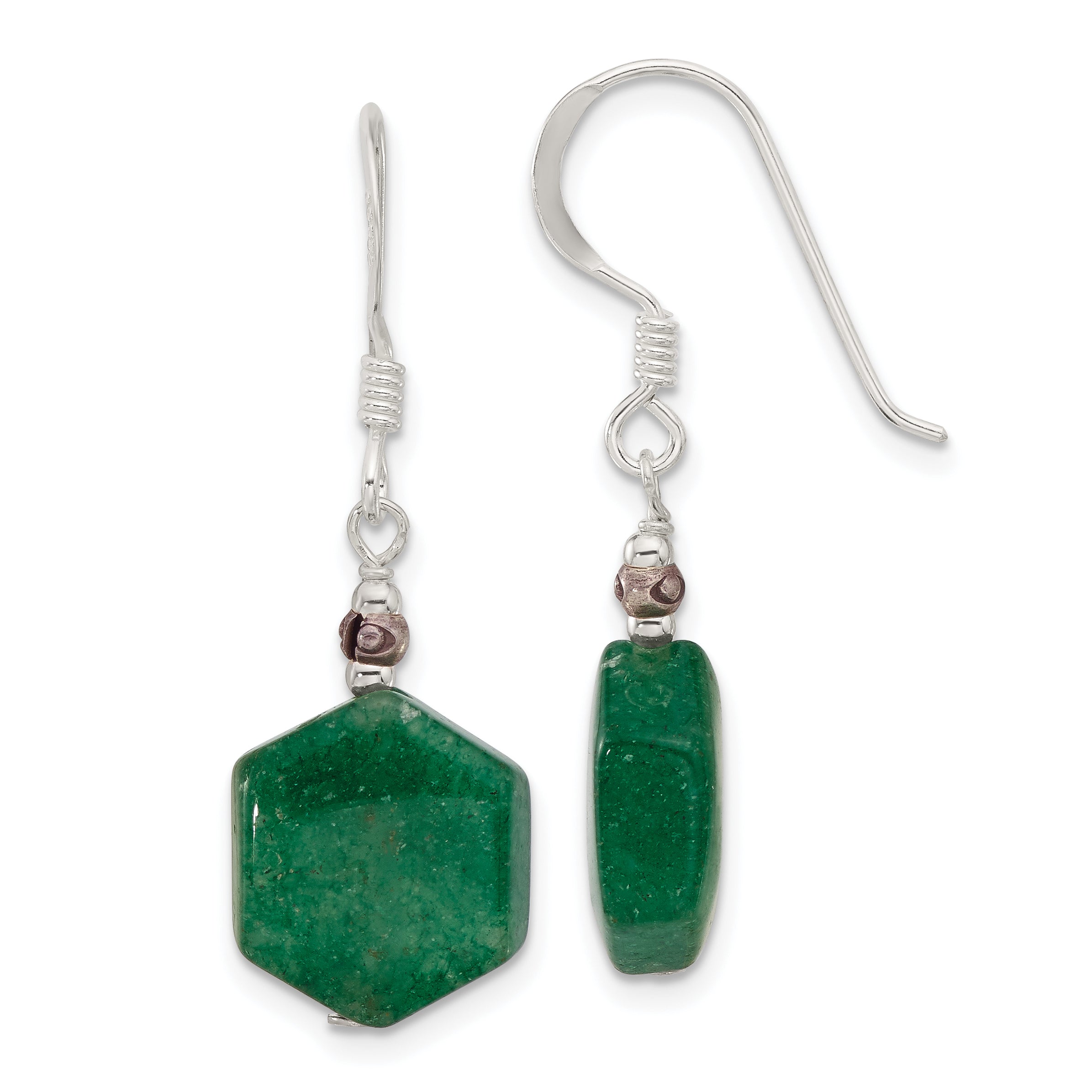 Sterling Silver Aventurine Dangle Shepherd Hook Earrings