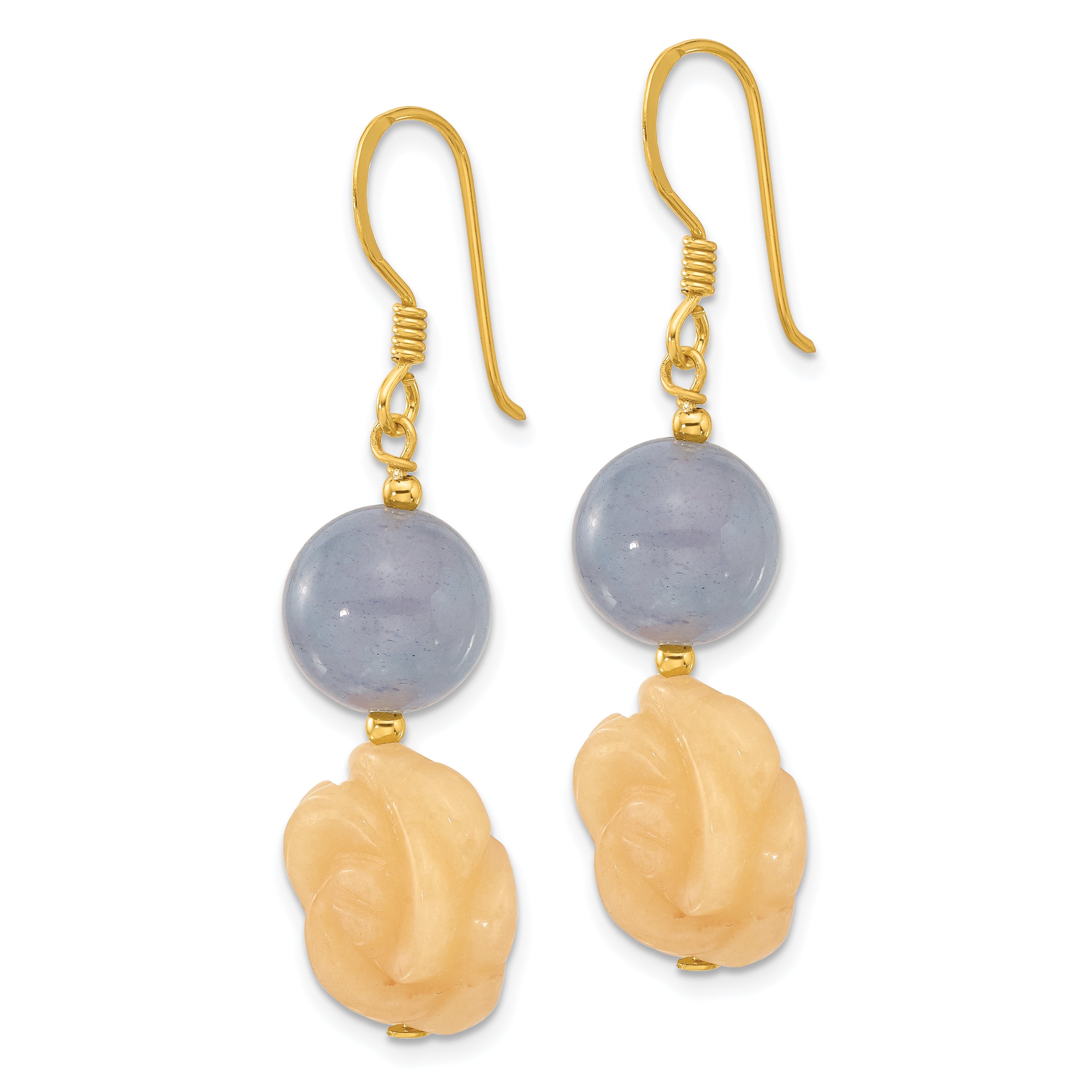 Sterling Silver Gold-plated Blue Agate/Yellow Jade Flower Earrings