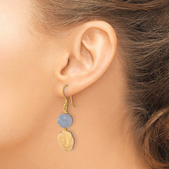 Sterling Silver Gold-plated Blue Agate/Yellow Jade Flower Earrings