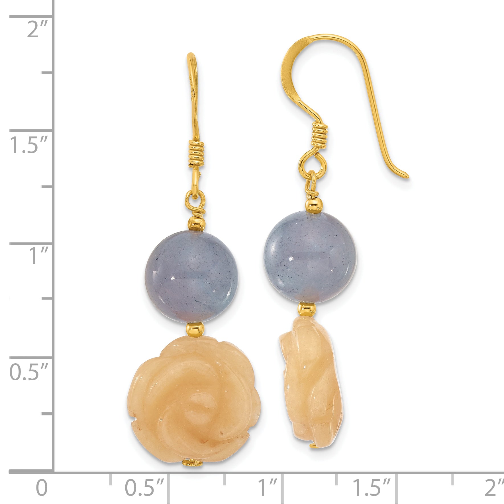 Sterling Silver Gold-plated Blue Agate/Yellow Jade Flower Earrings