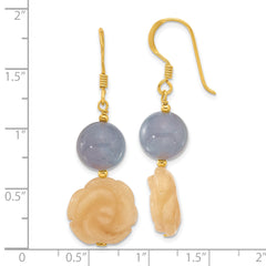 Sterling Silver Gold-plated Blue Agate/Yellow Jade Flower Earrings