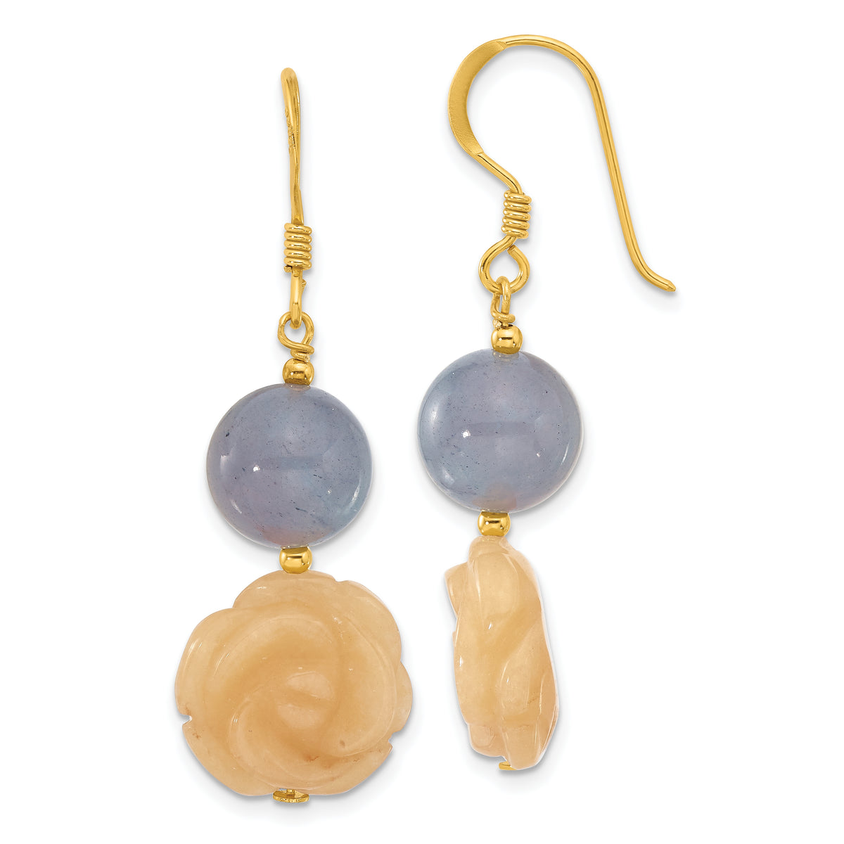 Sterling Silver Gold-plated Blue Agate/Yellow Jade Flower Earrings